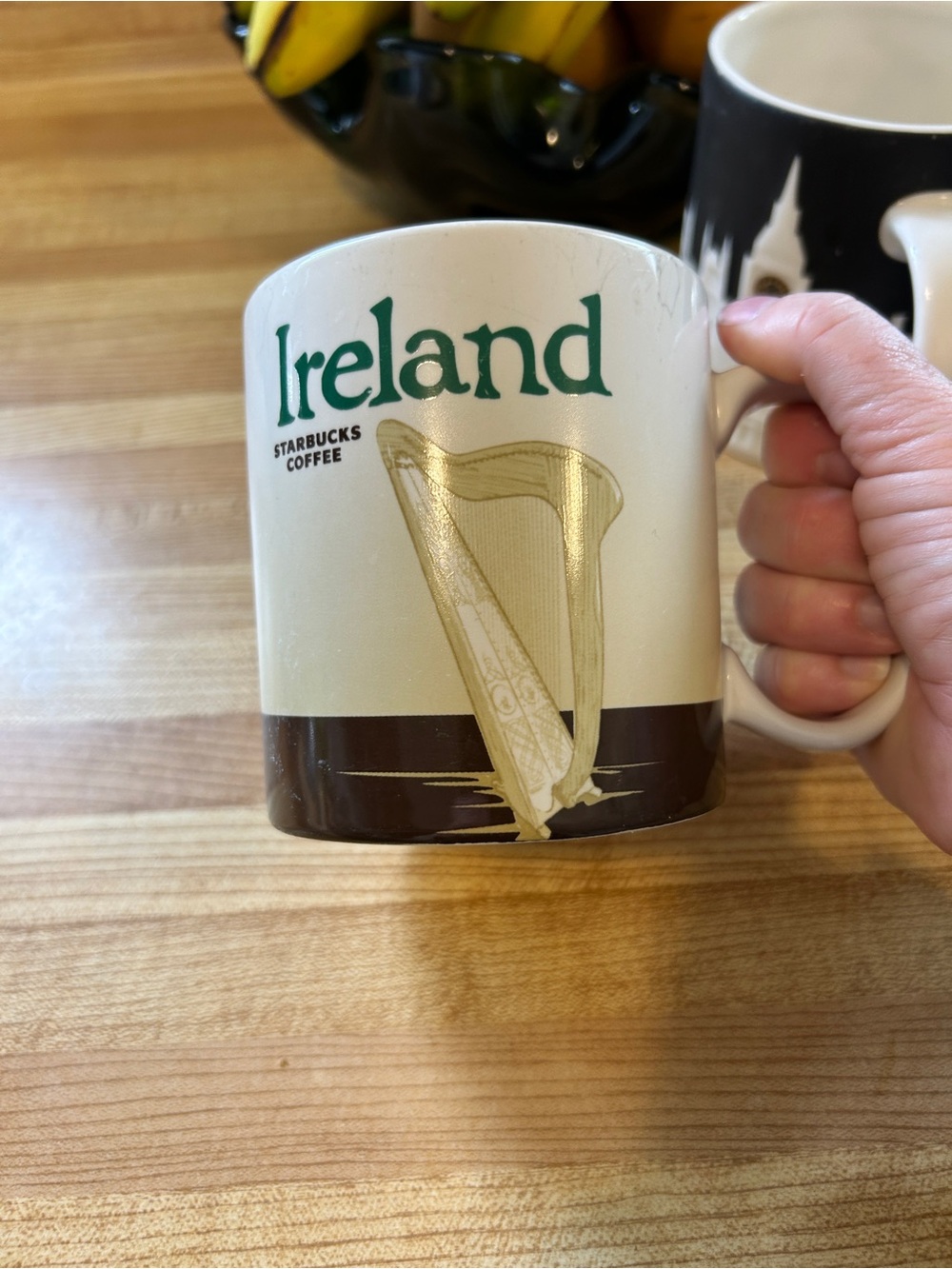Starbucks Ireland White Green and Gold Ceramic Mug with Brown Band